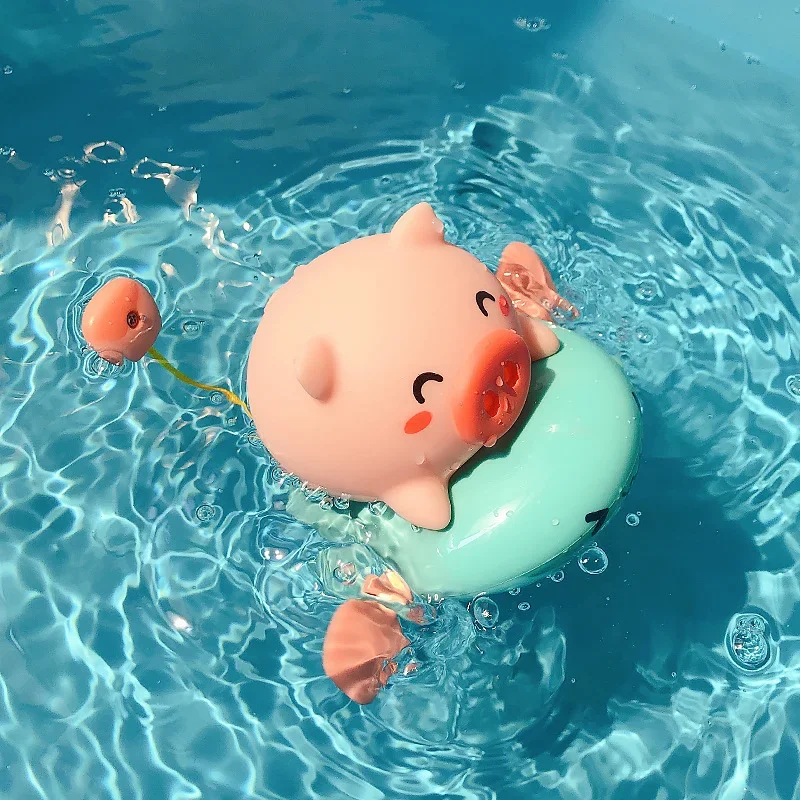 

Cartoon Baby Bath Tub Wind Up Toy Cartoon Pig Bathroom Water Toy Infant Shower Swim Clockwork Chain Kids Beach Pool Toys