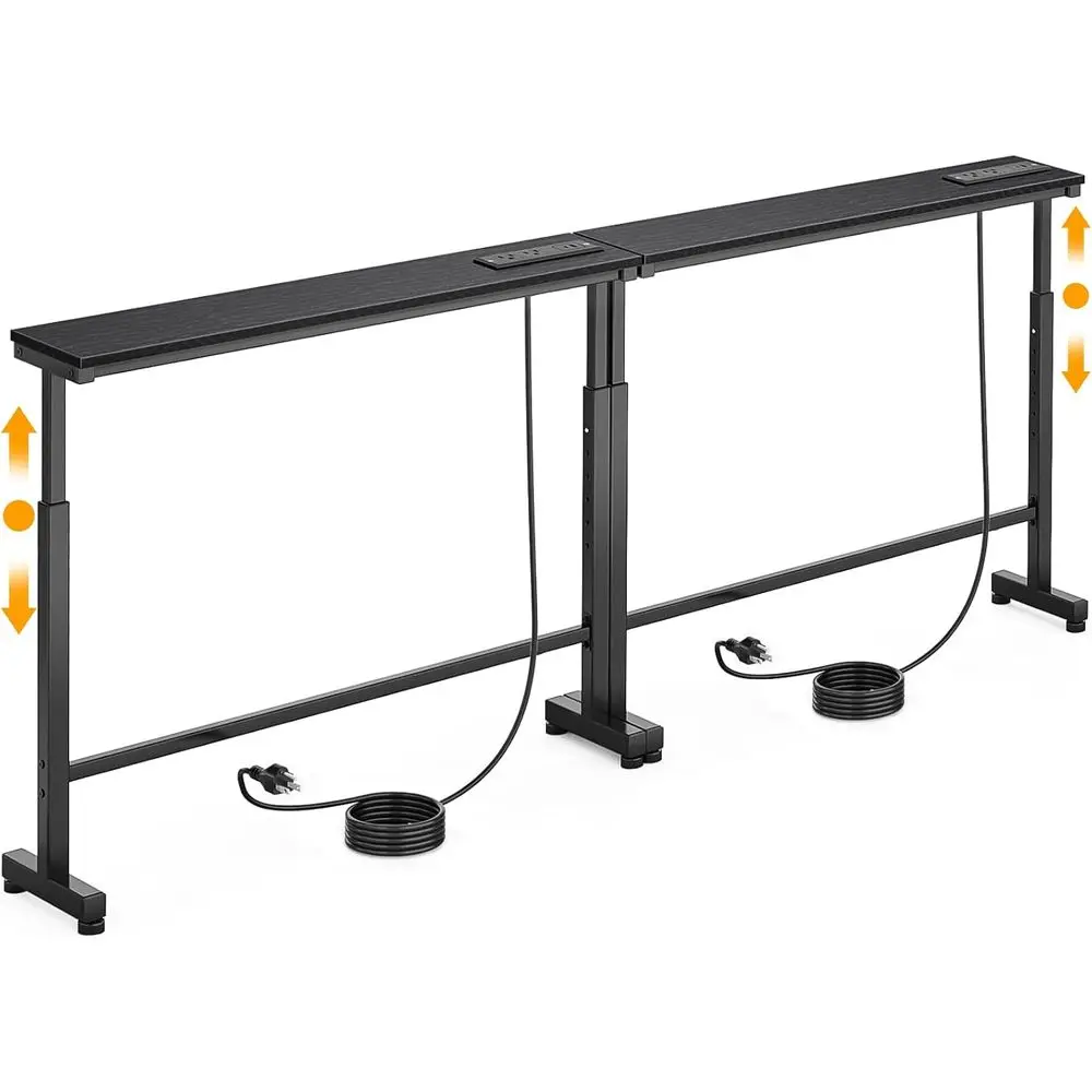 

Узкий регулируемый по высоте стол с 2 розетками, тонкий столик за диван, для гостиной, прихожей, 79 длина x 7 ширина x 33 высота