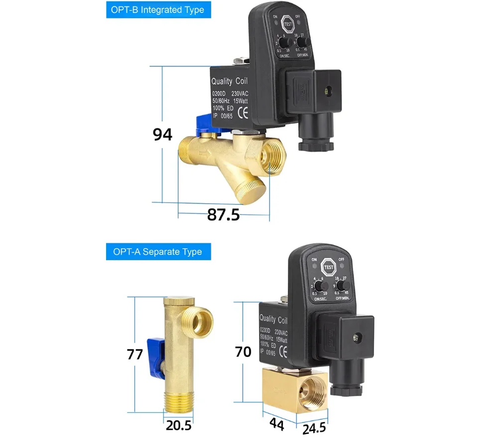220V AC 24V DC G1/2 Industrial OPT-B/A Air Compressor Drain Valve, Electronic Automatic Timing