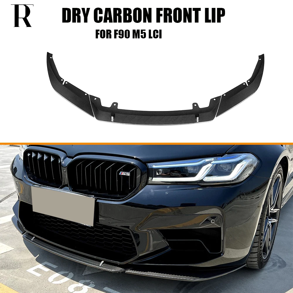 Real Dry Carbon Fiber Front Bumper Chin Lip Splitter for BMW F90 M5 LCI 2021-2024 3PCS/SET