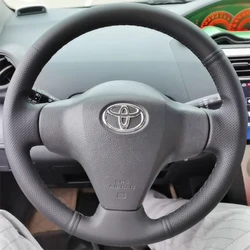 For Toyota Yaris 2008 2009 2011 Vios 2008-2013 Braid Full Coverage Black Leather Steering Wheel Cover Interior Accessory