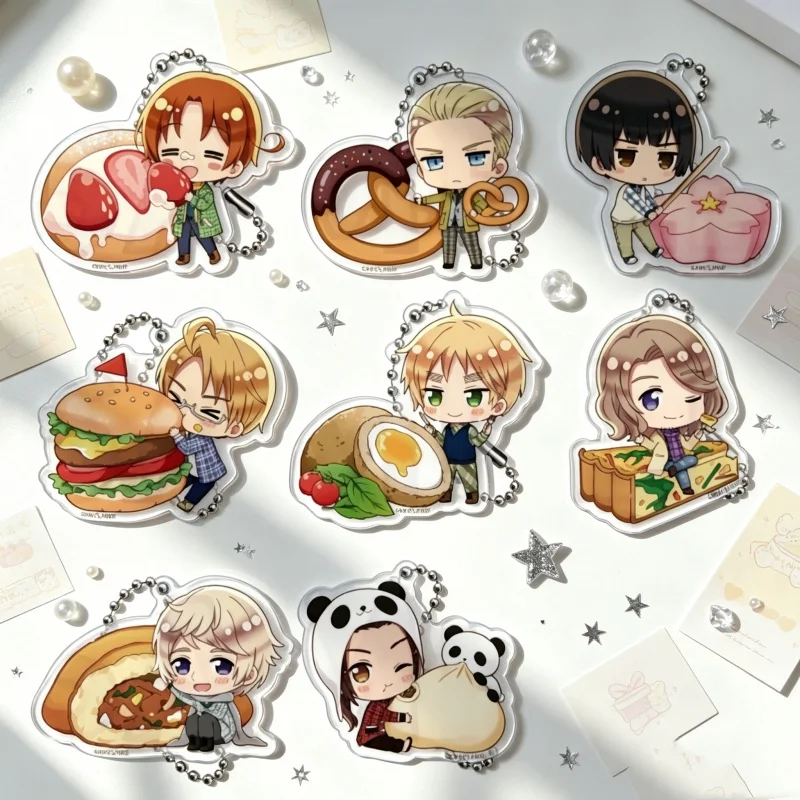 Anime Hetalia World☆Stars Acrylic Pendant Keychain America/France Cosplay For Fans Gifts 6cm Car Luggage Compartment Decoration