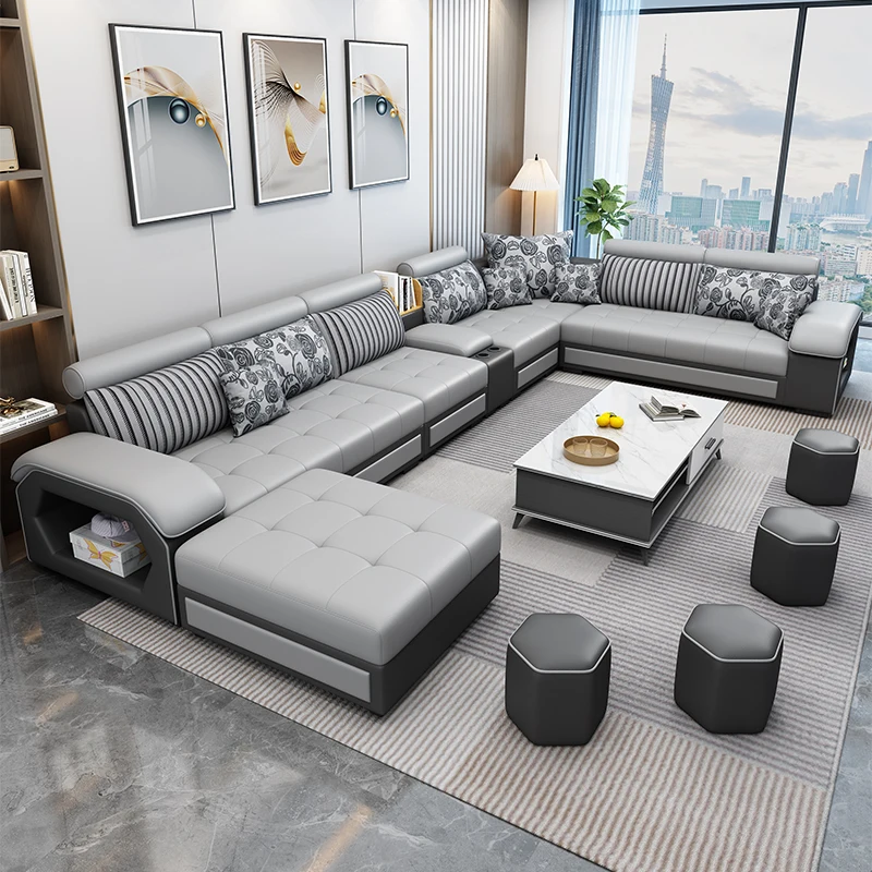 Simple and modern leave-in technology cloth sofa size apartment living room removable and washable corner sofa coffee table