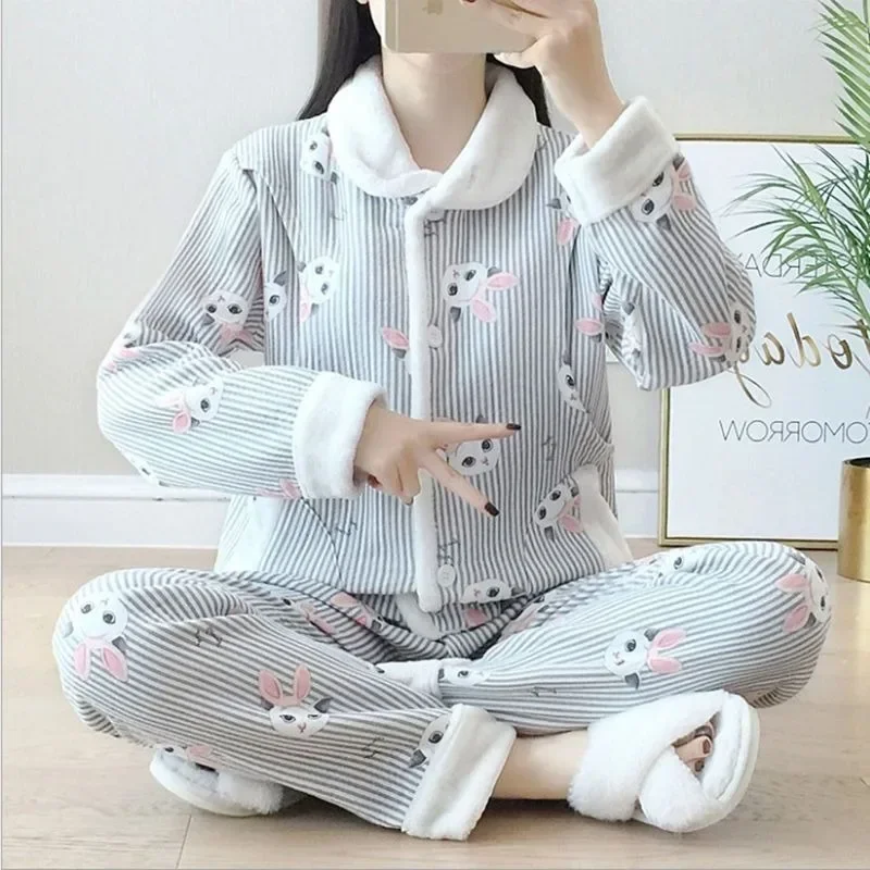 

New Confinement Clothing Spring Autumn Thick Autumn Winter Homewear Postpartum Nursing Pajamas Plus-size Warm Sleepwear