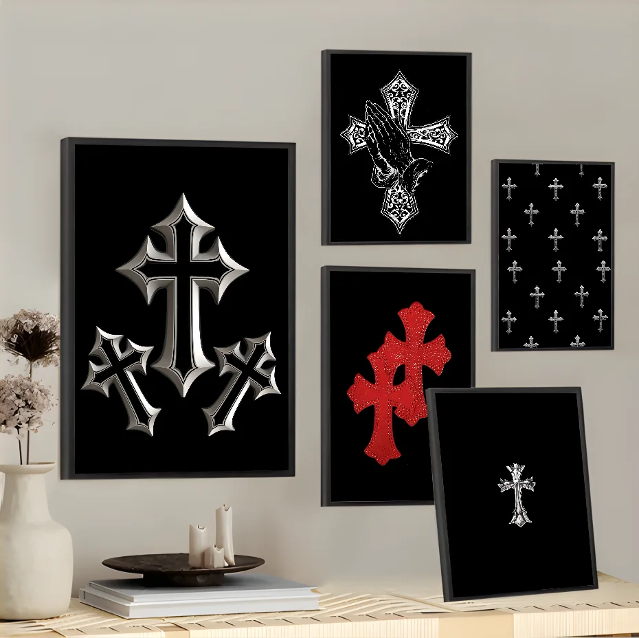 Cool Cross Fashion Luxury Faith Poster Sticky Wall Art Printing Waterproof Home Living Bed Room Bar Aesthetic Decor