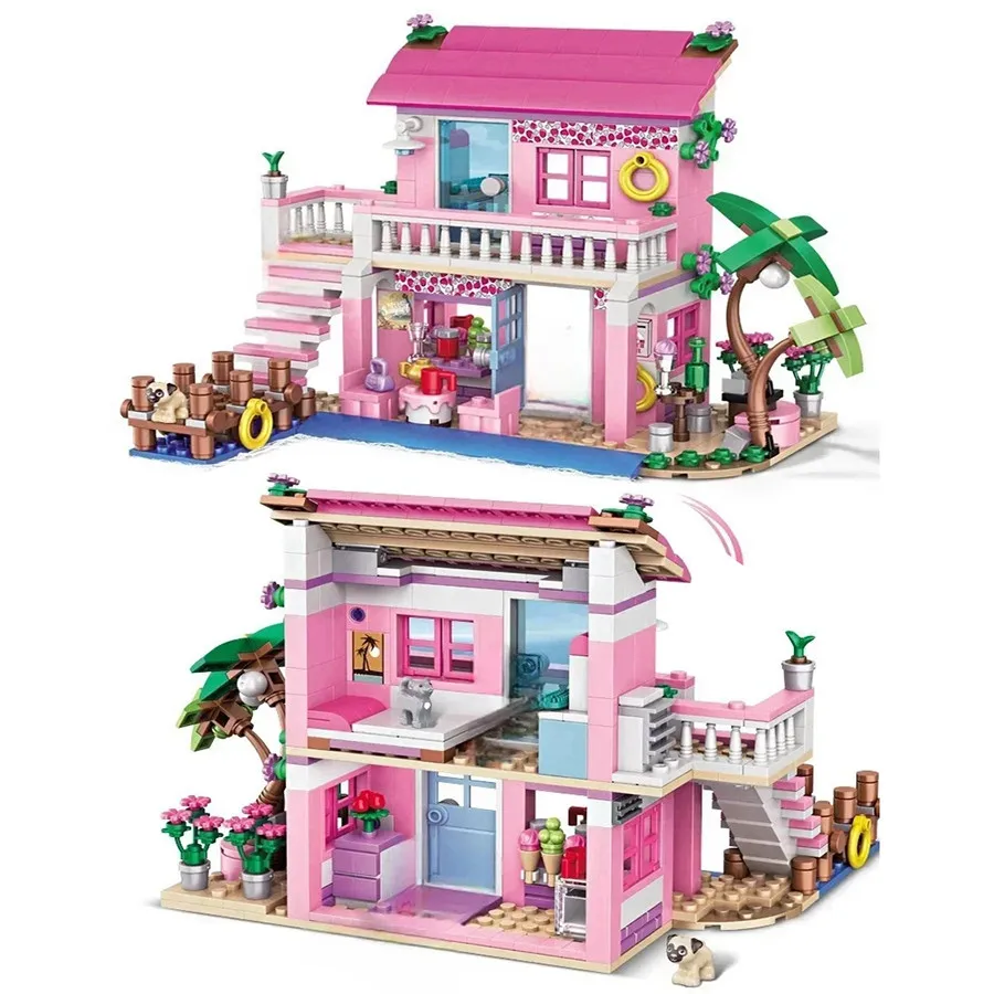 474 pçs amigos cidade casa férias de verão à beira-mar villa apartamento blocos de construção figuras brinquedos diy para crianças meninas presente natal