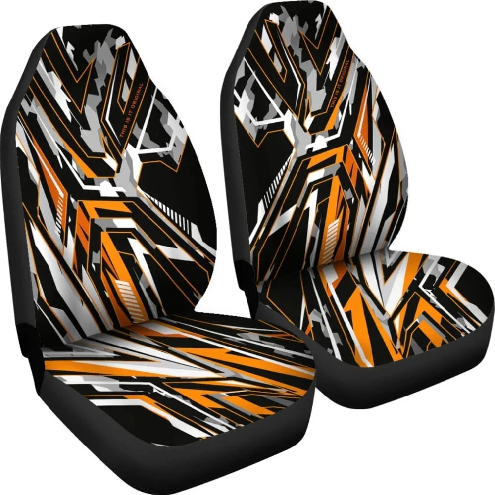 Extreme Racing Army Style Black & Orange Design Car Seat Covers,Pack of 2 Universal Front Seat Protective Cover