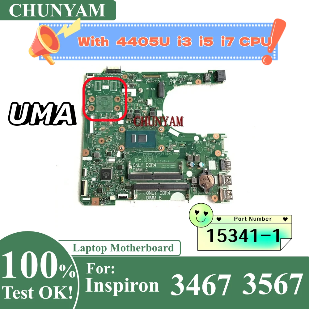 15341-1 For Dell Inspiron 14 3467 15 3567 LAPTOP Motherboard RY2Y1 Y7J61 NP4RY Mainboard 3865U i3 i5 i7 CPU CY