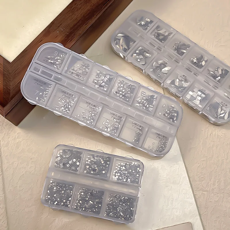 الوردي مزيج الأشكال البريق البسيطة مشطوف زركونيا شقة الظهر الماس مسمار الفن الراين زينة مانيكير الحلي مجموعة