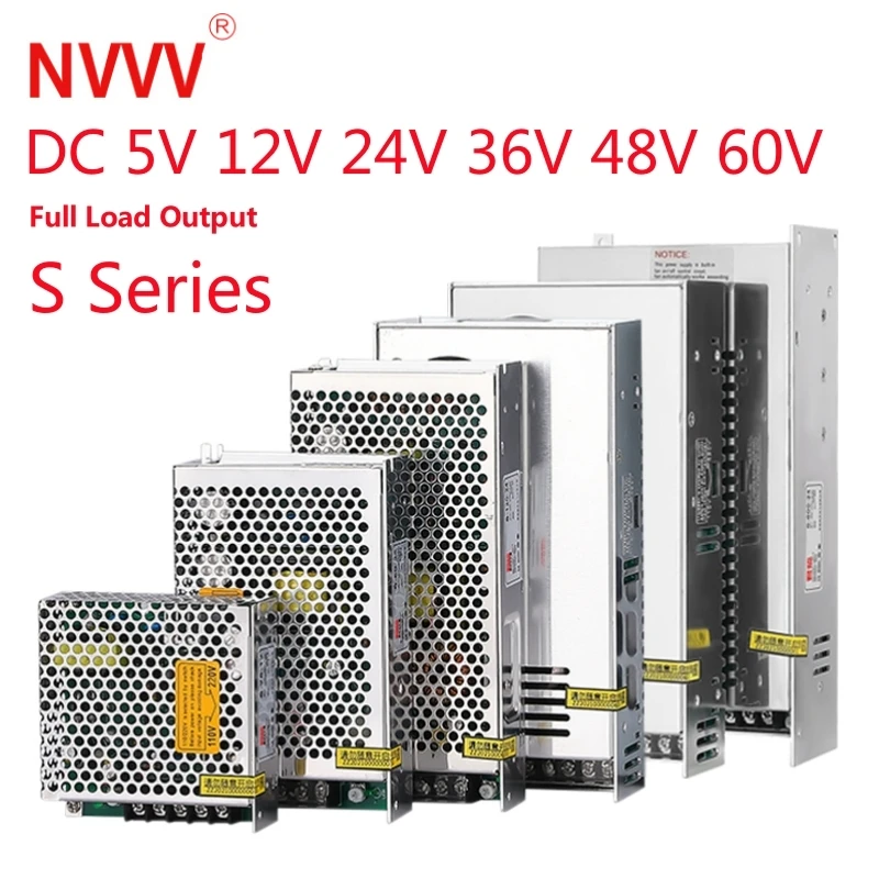 NVVV S Series Switching Power Supply 5V 12V Power Supply 24V 36V 48V 65V 15-800W 110/220V AC-DC Voltage Stabilizer Transformer