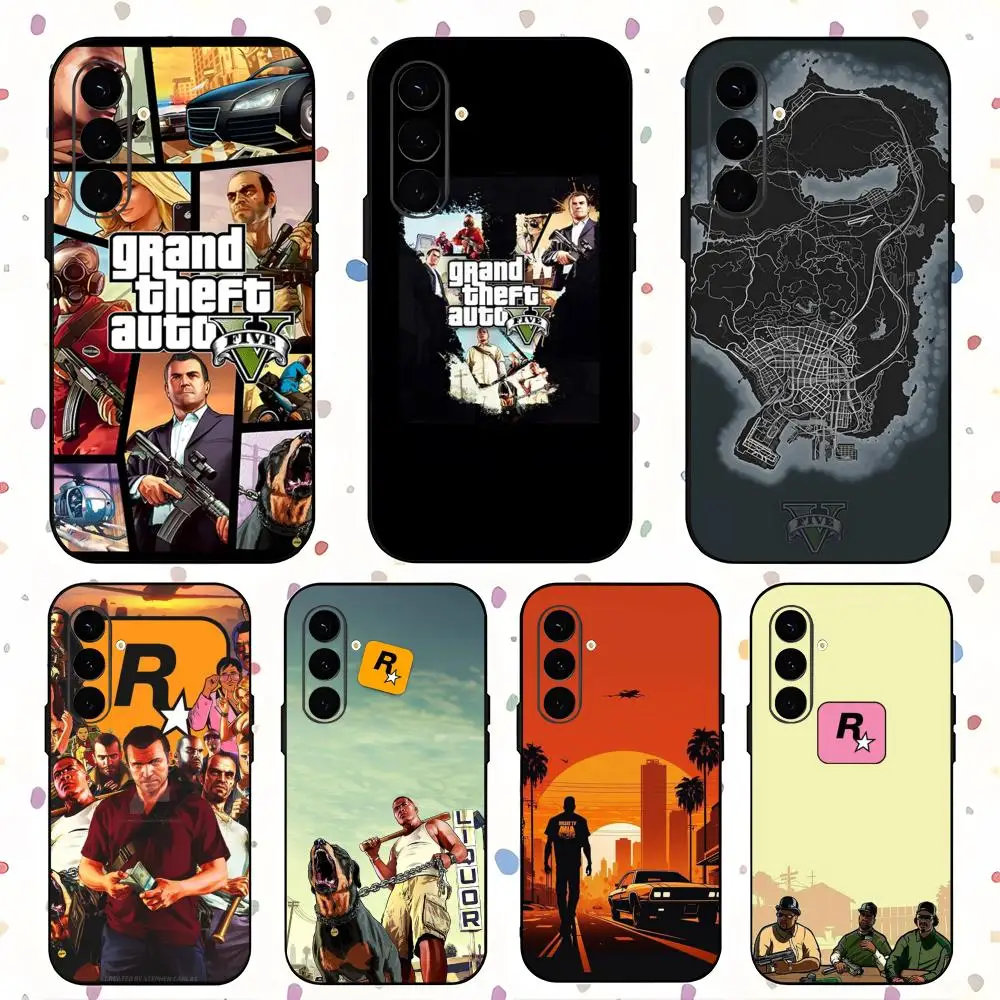 Hot G-GTa 5 R-star Cool Game Phone Case For Samsung Galaxy S25 S24 S23 S22 S21 S20 Plus Ultra Note20 Soft Black