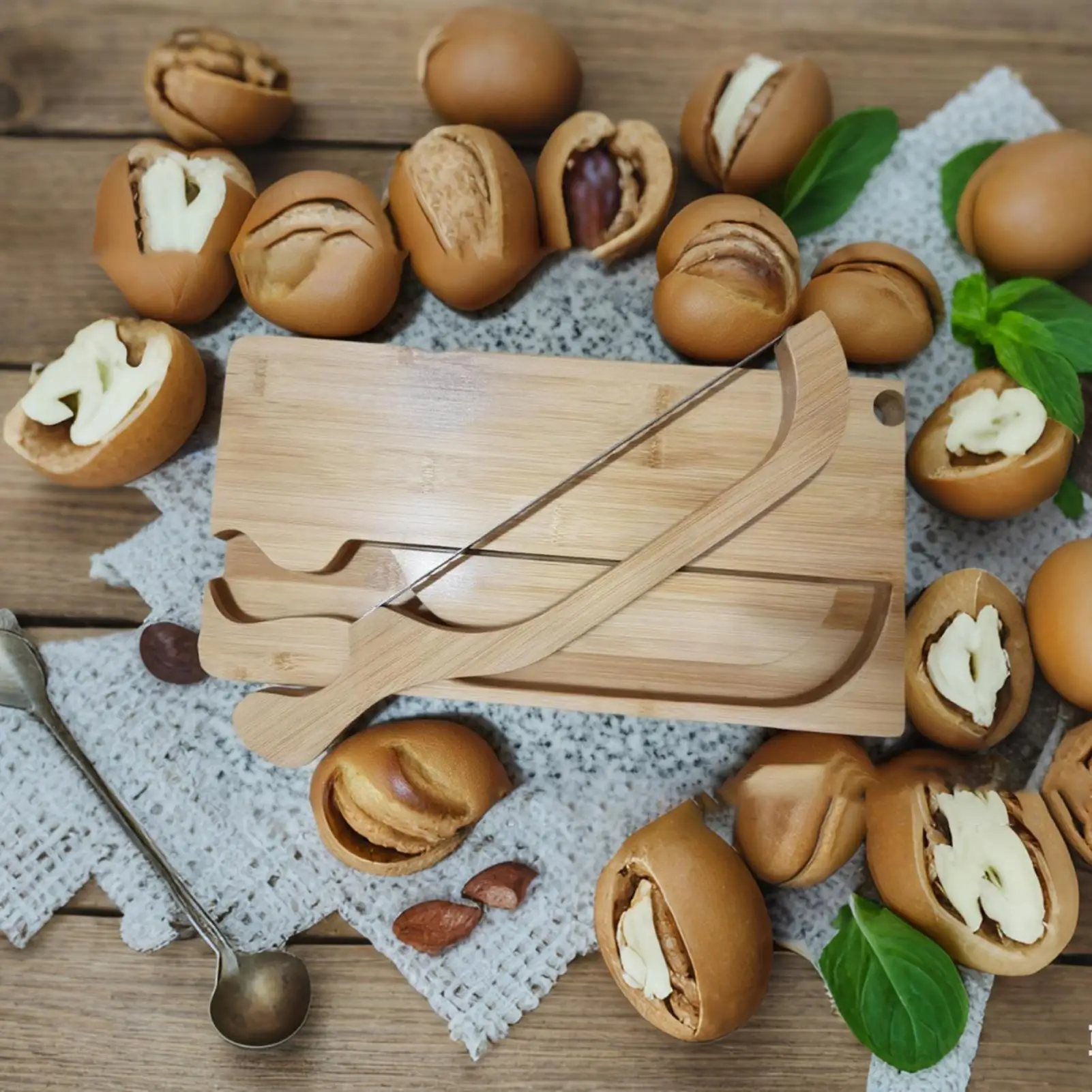 Bread Cutter Stainless Portable Wood Tray Wood Bread Serving Tray Set For Left And Right Hands Bagels French Baguettes Home