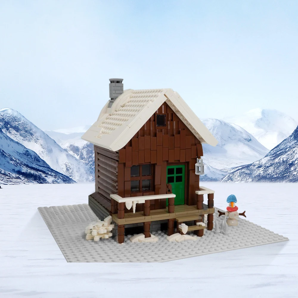 

MOC Snowy Winter Cabin Model Building Blocks Christmas House Assembled Brick Toys Creative Children's Birthday Gift Ornaments