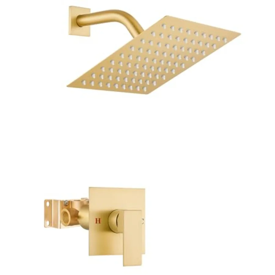 

Shower Faucet Set Bathroom Rain Shower System 8 Inch Square Showerhead Single Function 1 Handle Trim Kit with Female Thread Rou