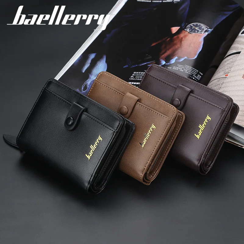 Baellerry Luxury Men Wallets PU Leather Zipper Men's Wallets Short Card Holder Male Purse Coin Holder Waterproof Wallets