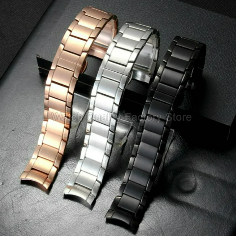 Curved End Stainless Steel Watch Bracelet 22mm for Armani AR2458/2453/2447/2434/2433 Sweat Proof Business Replacement Watchstrap