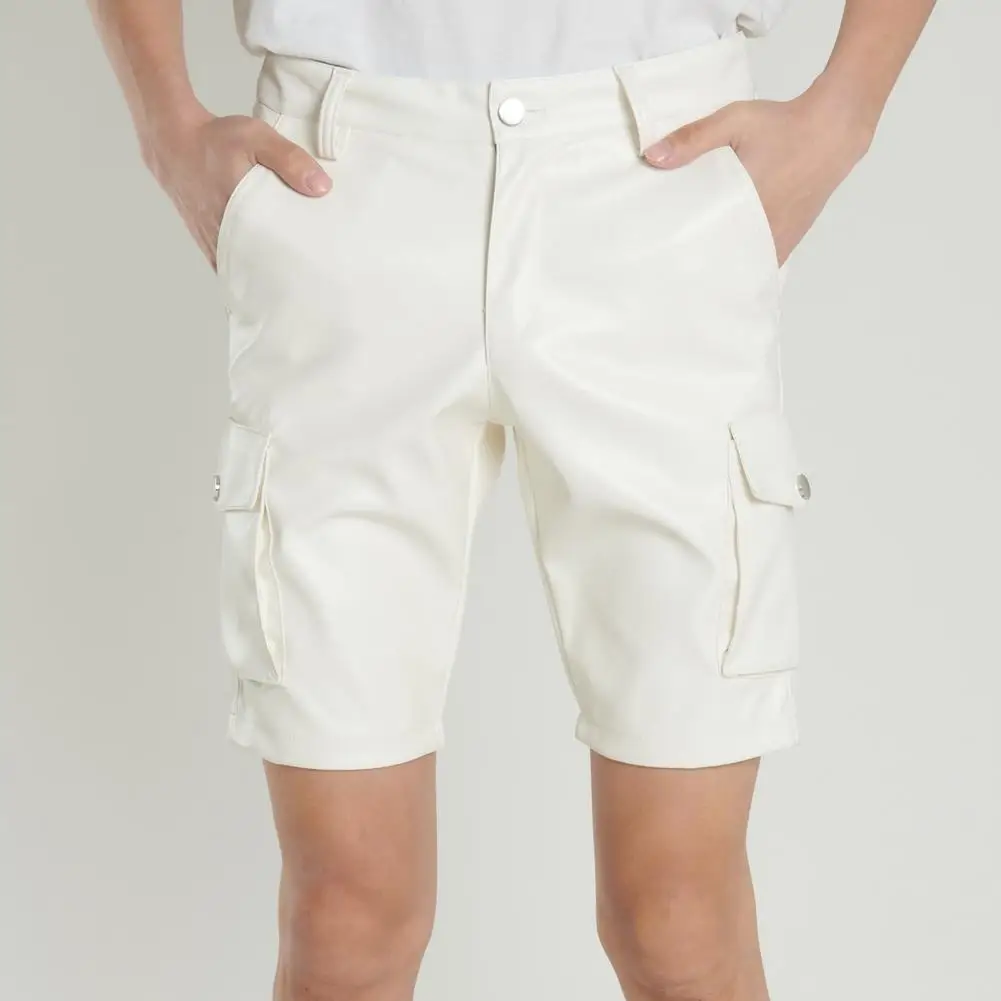 Pantalones de cuero de imitación para hombre, pantalón elegante hasta la rodilla, con múltiples bolsillos, para actuaciones en fiestas y clubs