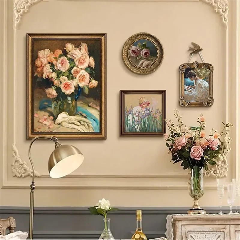 American Retro Oil Painting for Living Room Wall Decor French Style Art Print Background Mural Home Decoration Hanging