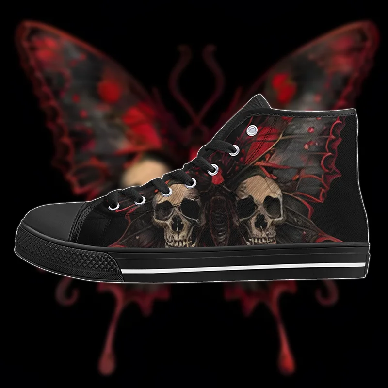

Hot selling dark gothic skull street style Trendy and casual classic high-top canvas shoes flat sneakers for boys and girls