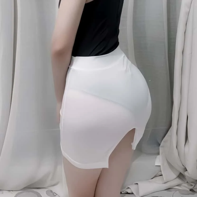 Ultradünner Durchsichtiger Mini-Kurzrock Sexy Einfarbiger Schwarzer Hochgeschnittener Bodycon Wickelrock für Damen Mode Clubwear