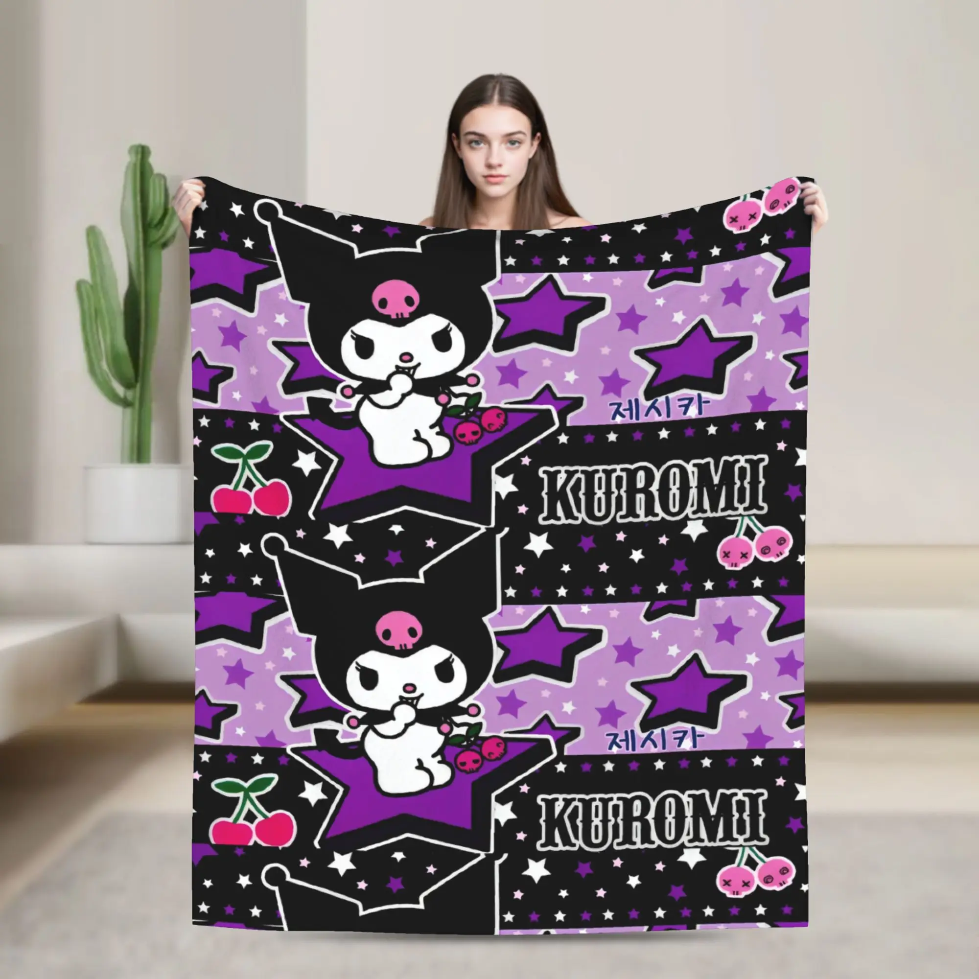 

Одеяло с героями мультфильмов Kuromi, бархатное весенне-осеннее дышащее теплое одеяло для кровати, офисное одеяло