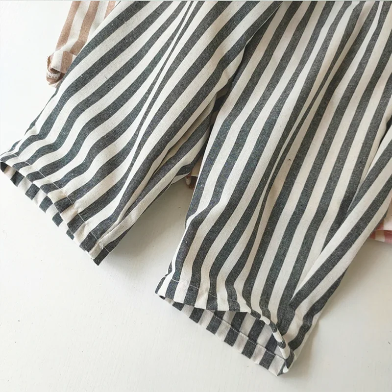 Gestreifte Jungenhose aus Retro-Hanf-Baumwolle mit lässigem und hochwertigem Design, elastische Taille, Mädchenkleidung, Kinderhose – Detail 12