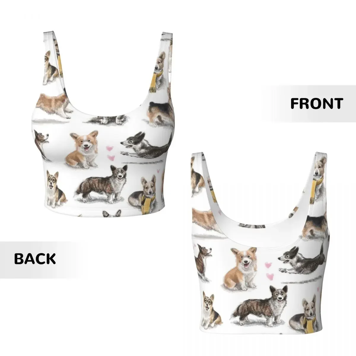Custom Corgi Women Sports Vest Bra Gym Workout High Impact Yoga Crop Tank Tops