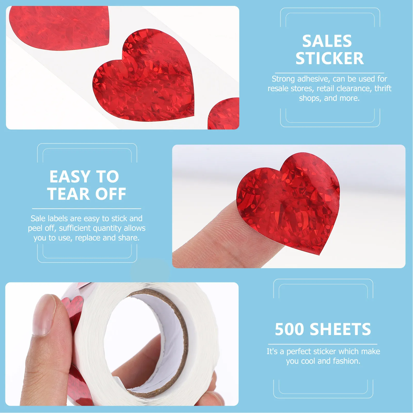 

500Pcs Love Heart Stickers Multi-Use Removable Residue-Free Decorative Decals for Valentine's Day Gift Wrapping Sealing Fridge