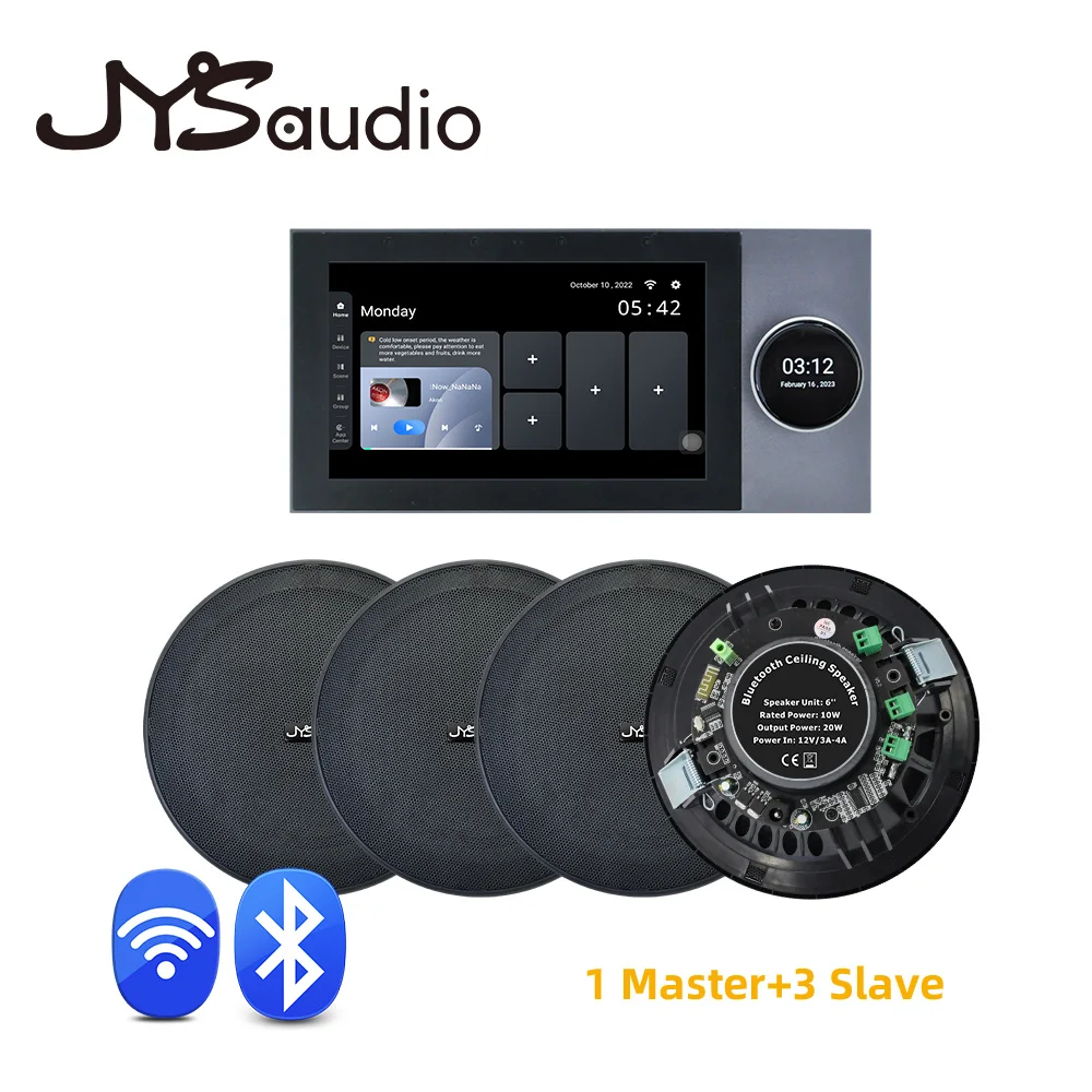 Amplificateur de son mural Smart Home Cinéma, ensemble audio, écran tactile WiFi, ampli de puissance Android, Bluetooth, haut-parleur de plafond stéréo 6 ", TUYA