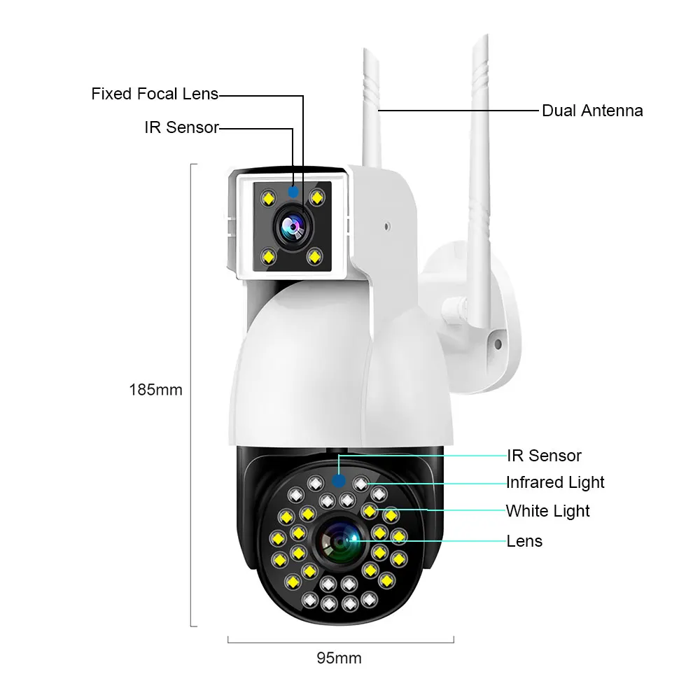 Imagem -06 - Câmera ip Impermeável ao ar Livre Lente Dupla Rastreamento Automático Proteção de Segurança Doméstica Inteligente Webcam de Rede Cctv Ptz Wi-fi 4g V380