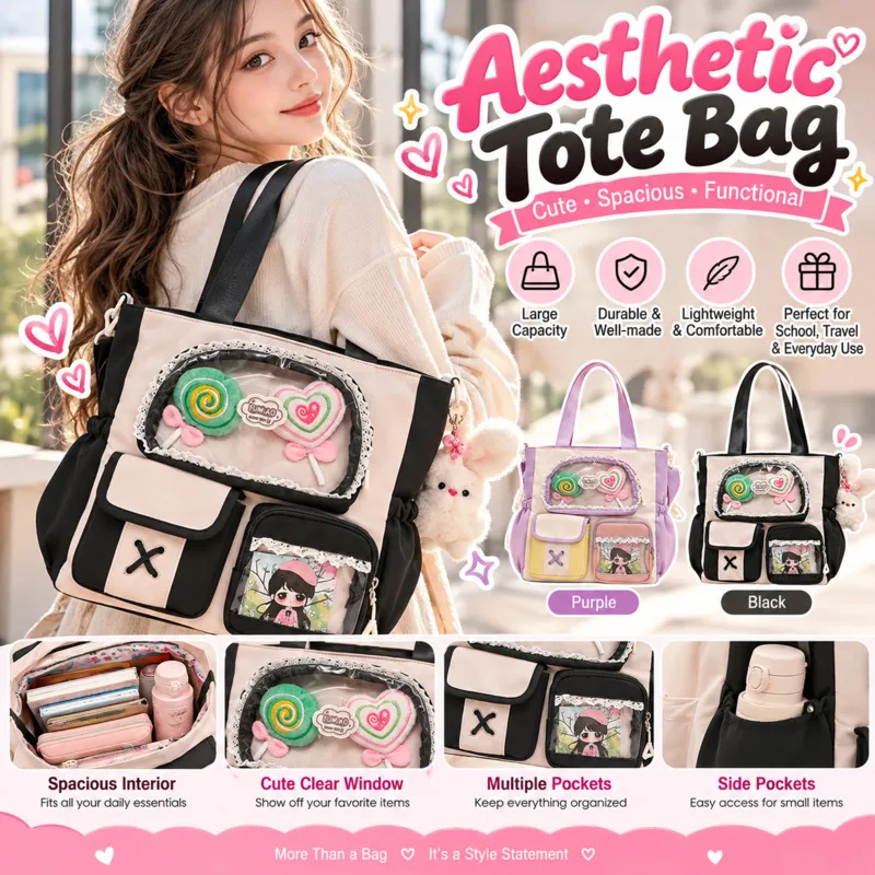 Dopamine Color Itabag Backpack Cute Multi-Layer Daypack With Transparent Casual School Shoulder Bag, Birthday Holiday Gift Teens