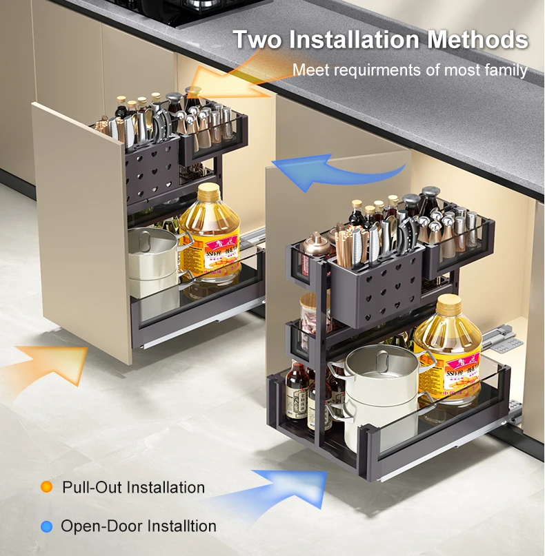 Kitchen Cinet Pull Out Shelf Organizer Base Spice Pullout Slide Out Drawer Basket