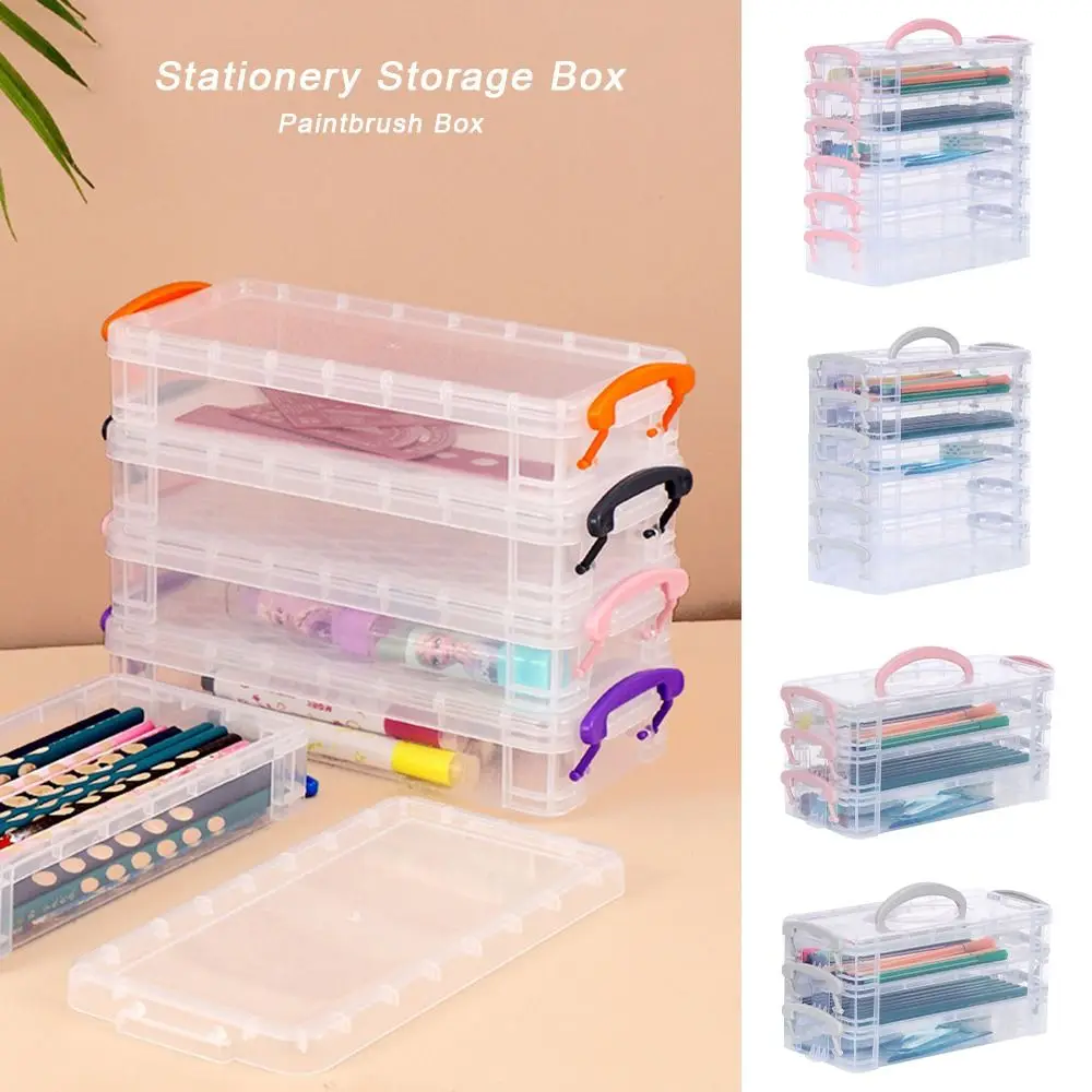 

Portable 3/6-layer Paintbrush Box Color Watercolor Pen Storage Box Detachable Multi-function Art Stickers Container Student