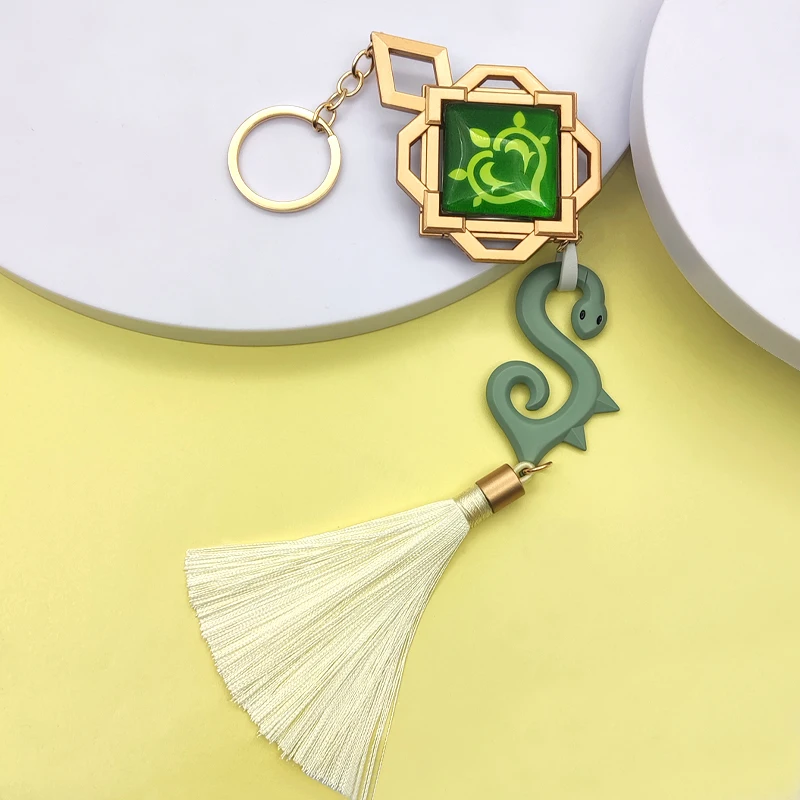 Hot Game Hero Baizhu Vision Of God Cosplay Dr. Baizhu Green Metal Keychain Halloween Party Costumes Accessories Gifts