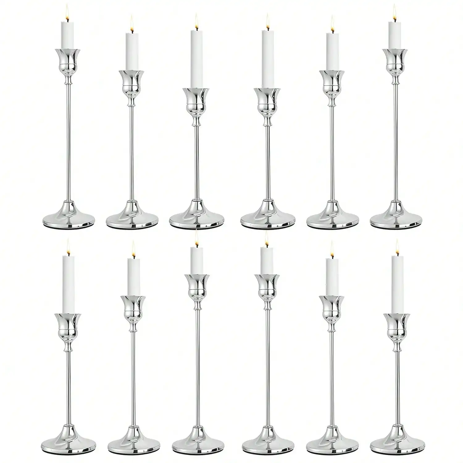 6PCS/3PCS Conical Metal Candle Holder Set, Electroplated Silver/Copper Natural Color Multiple Options, New 1 Stainless Steel Tissue Box + 6 Candle Holder Set Option, Suitable For Home Dining, Holiday Gatherings, Weddings And Other Occasions