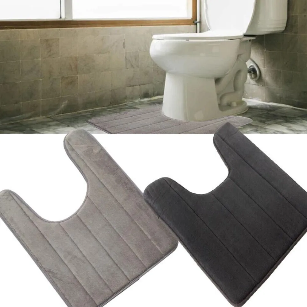 40*60cm U Shaped Non-Slip Bathroom Pad Rug Home Coral Fleece Washable Bath Pedestal Toilet Mat Water Absorbing Bathroom Supplies