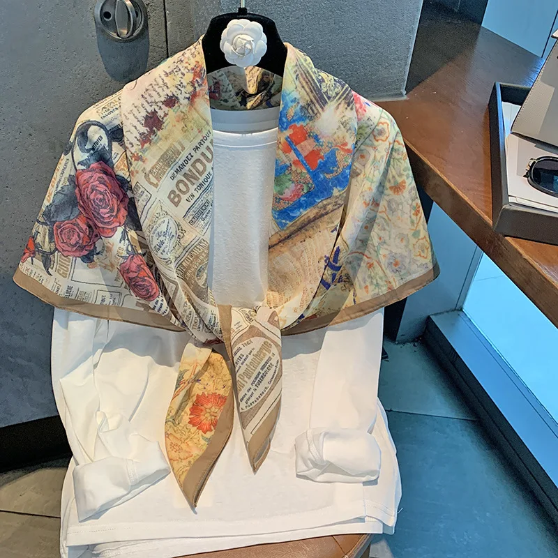 

Women's Korean-style retro color-blocked graffiti square scarf, light luxury versatile neck scarf, unique outerwear shawl ph