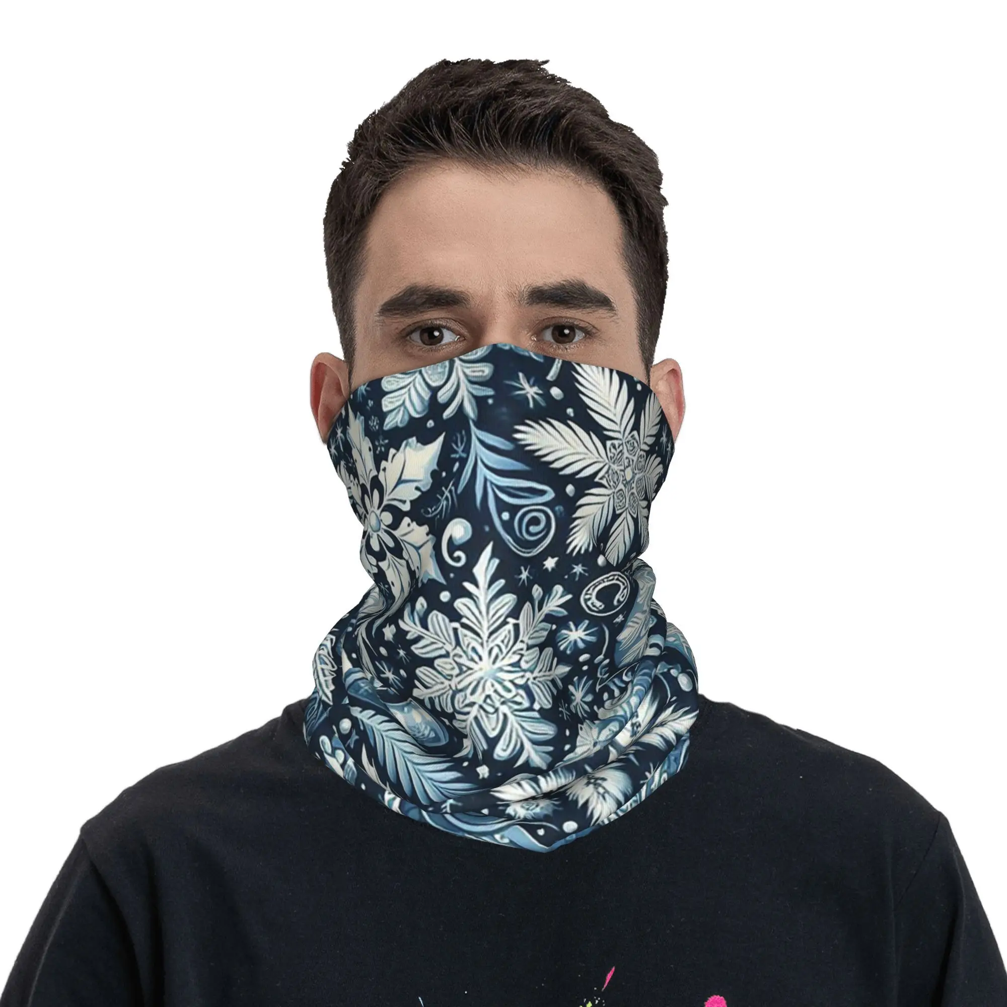 عيد الميلاد. الأزرق والأبيض باندانا الرقبة الجراب مطبوعة التفاف قناع وشاح دافئ بالاكلافا ركوب الدراجات للجنسين الكبار يندبروف