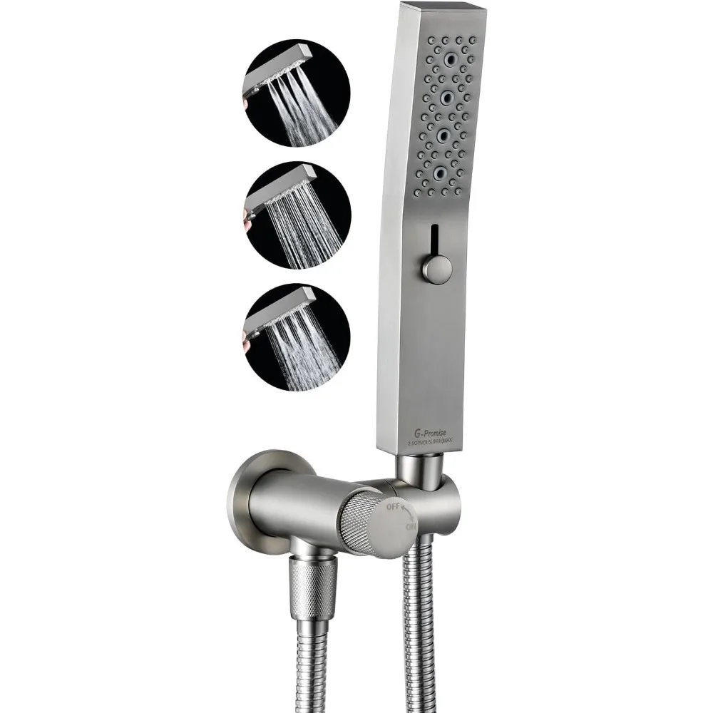 

Цельнометаллический ручной душевой набор G-Promise с 3-функциональной душевой палочкой, ручным держателем в комплекте для управления включением/выключением и 70 инк.