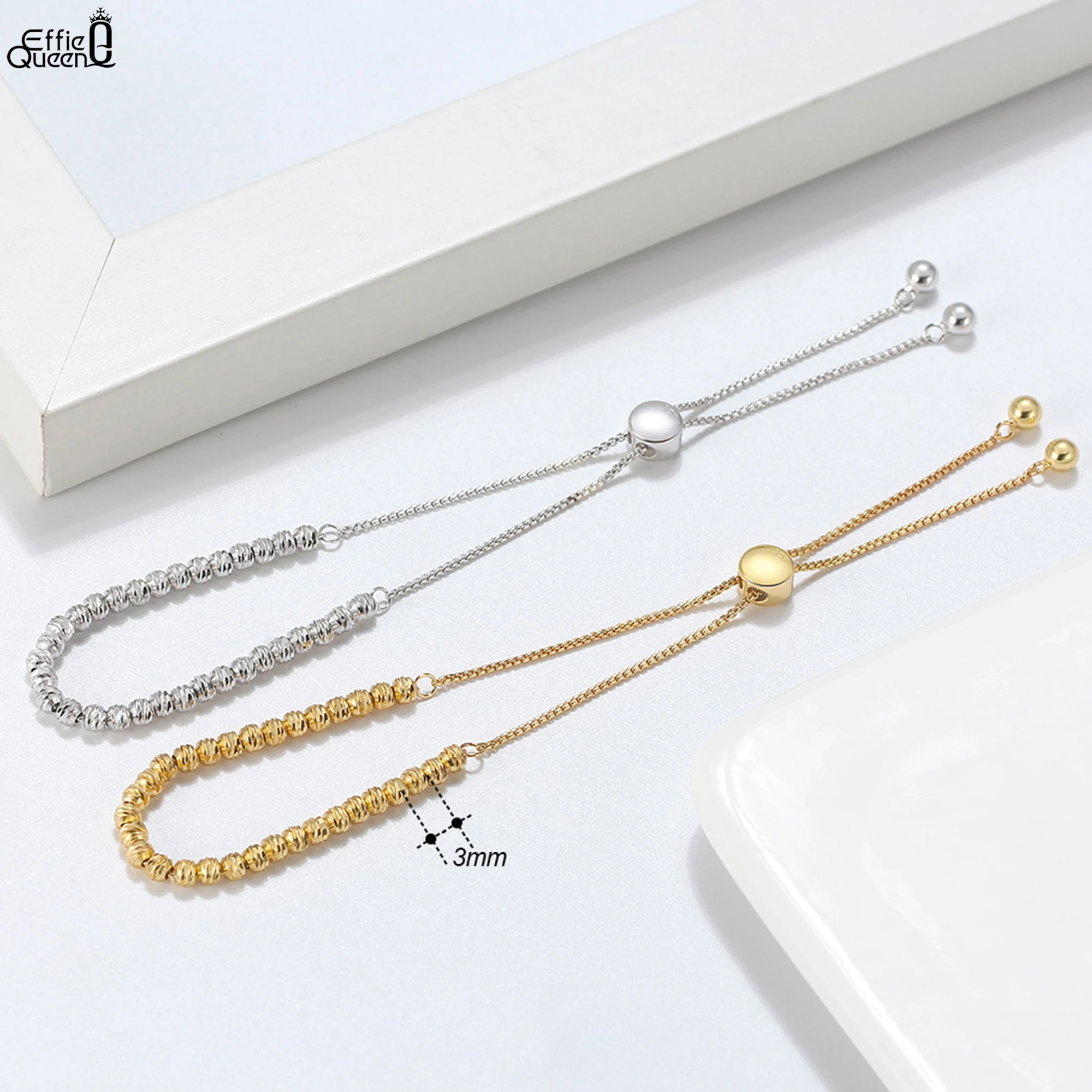 

Браслет EFFIE QUEEN с бусинами 3 мм для женщин, регулируемый, простой, повседневный, ювелирное украшение, браслет-цепочка из стерлингового серебра 925 пробы с бусинами, подарок SB125