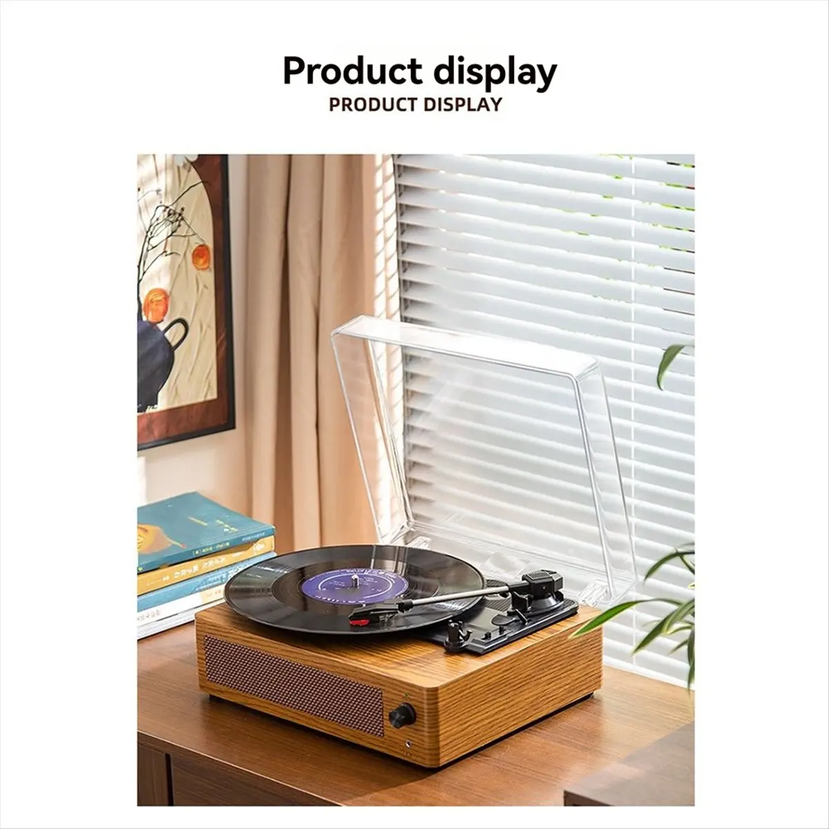 DTC5 Bluetooth Record Player Multi-Functional Vintage Turntable Phonograph Wooden Vinyl Record Audio Player EU Plug