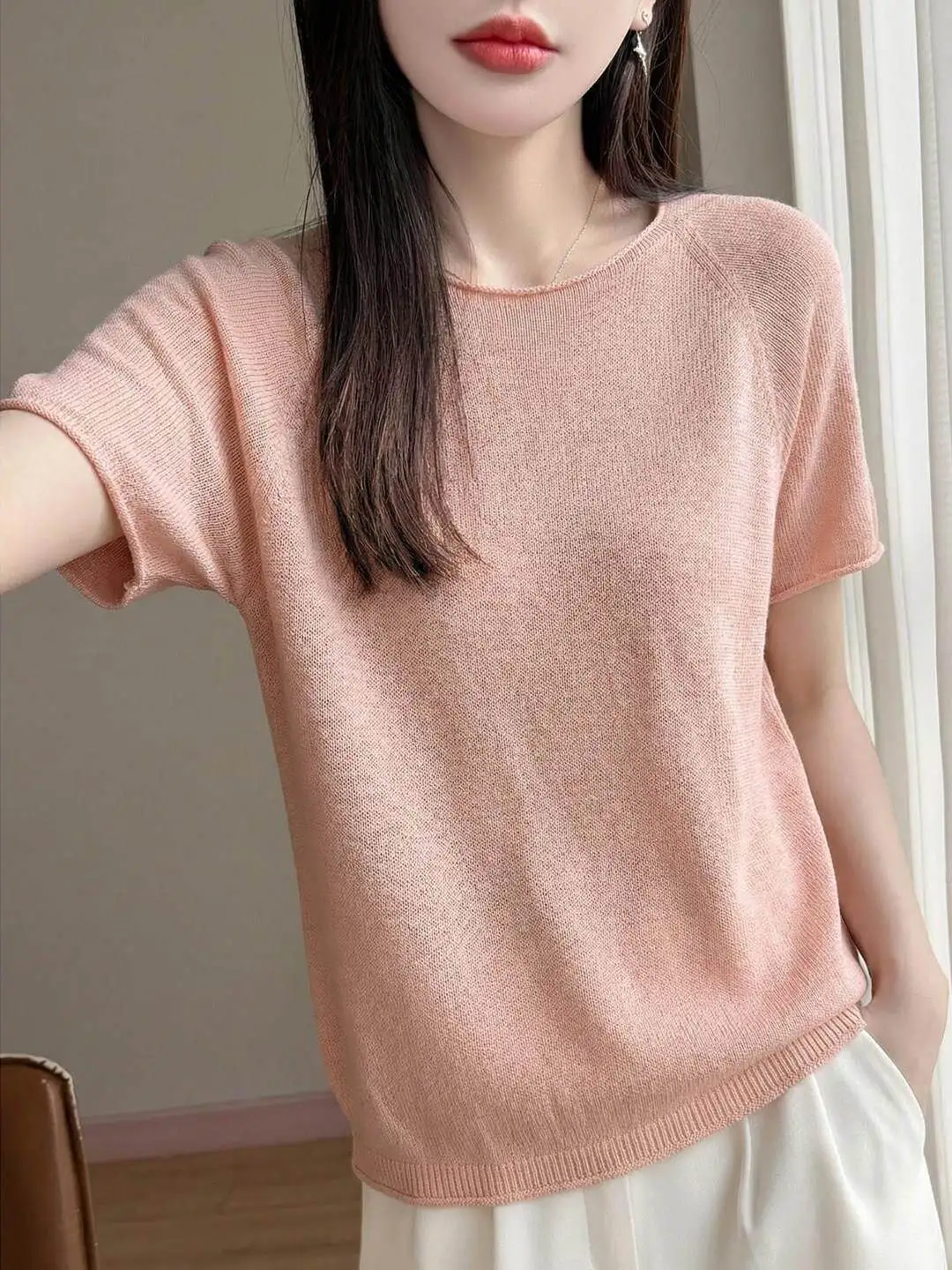 

Casual round Neck Short Sleeve T-Shirt Lenzing Modal Knitted Soft Comfortable Women's Top Versatile Basic Summer Style