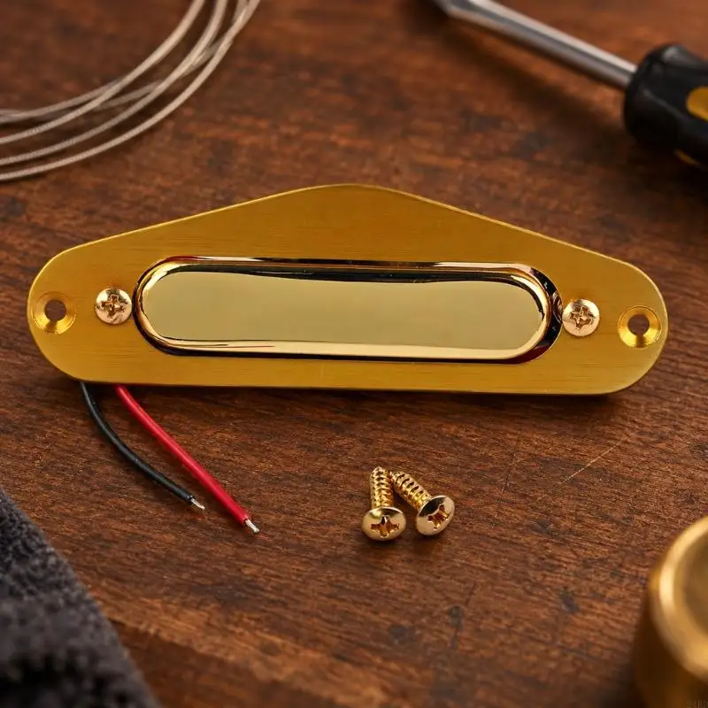 Electric Guitar Pickup Assembly with Integrated Gold-Finish Mounting Frame, Red and Black Connection Wires, and Two End 24BD