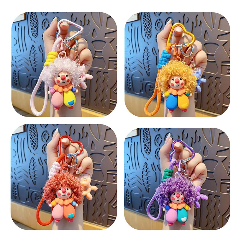 Cartoon Pandent Trendy Curly Haired Clown Keychain for Women Bag Charm Fluffy Doll Bag Pendant, Small Gift Key Ring Accessories