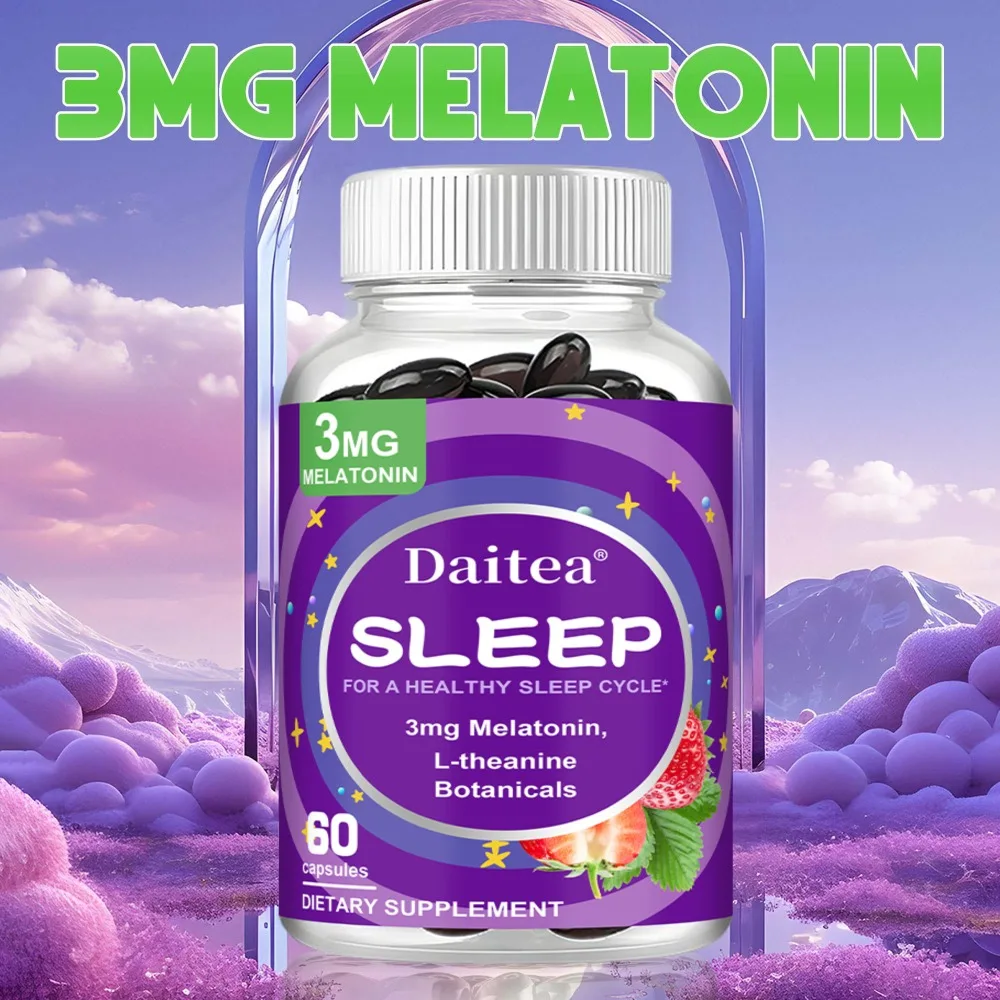 Melatonin & L-Theanine Capsules Contains 3 Mg Sleep Support Helps Calm Mind and Mind for Better, Longer Sleep Non-GMO