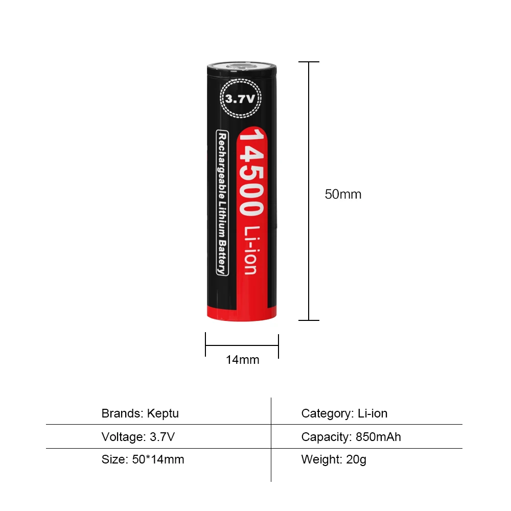 KEPTU 14500 battery 3.7V AA 14500 850mAh real capacity li-ion 14500 battery for electric toothbrush, razor, barber battery