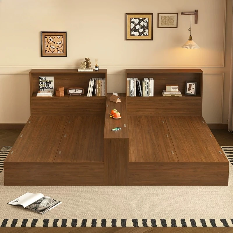 Solid wood double bed, partition can be divided into beds, medieval master bedroom