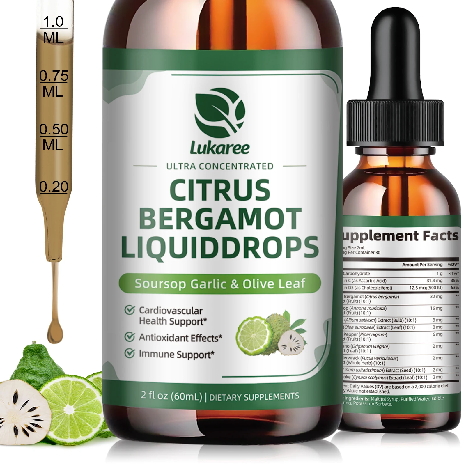 Lukaree Organic Citrus Bergamot Drop Support Immunity,Cholesterol and Cardiovascular Health Antioxidant