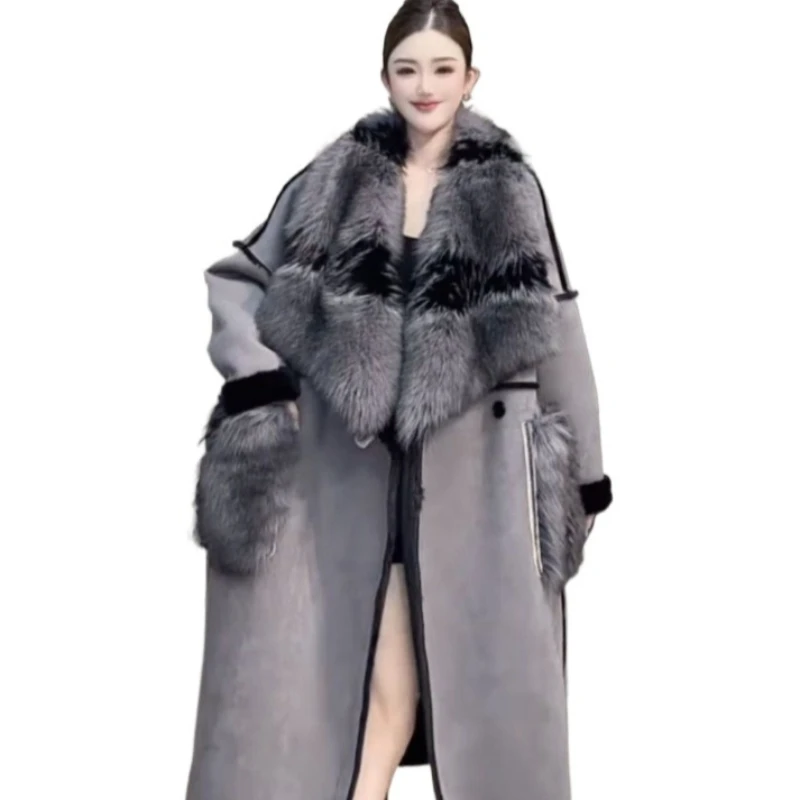 2026 The New Imitation Deerskin Fur Jacket Is Integrated Thickened in Winter, and The Long Trendy Over-the-knee Coat Is Genuine.