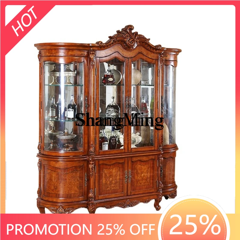 

CL solid wood retro carved living room home glass red wine storage display cabinet